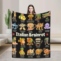Soft Blankets Girls Boys Picnic Italian Brain Rot Italian Brainrot Funny Memes Throw Blanket Flannel Bedspread Sofa Bed Cover 75cm*90cm black