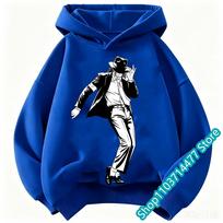 Michael Jackson BAD albumo spaudinio vaikiškas džemperis su gobtuvu, unisex, vintažinis hip hopo megztinis su gobtuvu, laisvalaikio gatvės aprangos viršus 160 blue