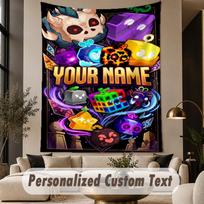 Custom Text Printed Tapestry Blox Fruits Pattern Large Wall Hanging Indoor Room Decor 100cmx150cm