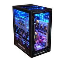 Cyberpunk Future World DIY Wooden Book Nook Figurines Miniature Kits Bookshelf Home Bookend Decoration For Adult Handmade Gifts