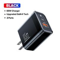 QOOVI 65W GaN įkroviklis C tipo USB greito įkrovimo greito įkrovimo 4.0 adapteris USB-C PD įkroviklis, skirtas Samsung Xiaomi Macbook iPhone ipad juoda