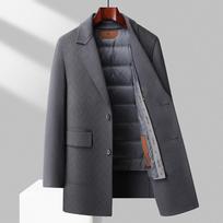 Autumn and Winter Burnt Flower Craft 100% Wool Double-sided Denim Coat Men's Removable Goose Down Lining Woolen Coat 4XL