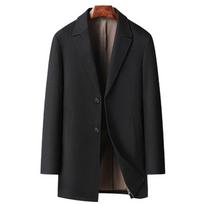 New Autumn and Winter Men's Knitted Wool Coat Men's Slim Mid-length Cashmere Woolen Coat Men's Coat XL juoda