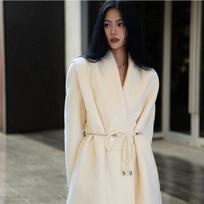 Pleated Shoulder Line Light Luxury Coat Women's New High-end Lace-up Woolen Coat S
