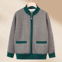 Močiutės palto rudens naujas stilius senjorų megztinis moteriai mamai su pašiltinimu storesnis senosios panelės dryžuotas viršus 4XL gray