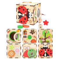 Wooden Activity Cube Busy Board Montessori Toys for Kids Fine Motor Skill Training Autism Sensory Box Parish Educational Games red