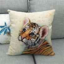 Feline Animals: Tigers, Wolves Digital Printing Short Plush Pillow Covers For Car Sofa Office Cushion Cover Home Goods Peach skin 18*18(CM)-1Pcs black