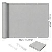 Balkono privatumo ekranas, Lauko apsaugos nuo saulės audinys, Sodo tvoros uždangalas, Buto turėklų apsauga su virvele tvirtinimui - Pilka 80x400cm/31.49x157.48"