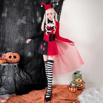 Moterų Harley Quinn Klouno Cosplay Kostiumas Helovino Cirko Šventės Karnavalinio Kostiumo Rinkinys XL black