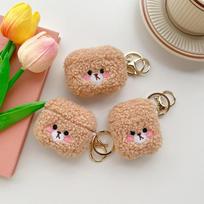 For AirPods 1/2/3/Pro 2 Earphone Case  Plush Teddy Pattern Soft Anti Drop TPU Material Protective Equipped Keychain Pendant For Airpods 3 balta