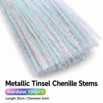100pcs 6mmx30cm sequin fuzzy pipe cleaners, plush colorful wire sticks, DIY craft materials, toys 100pcs