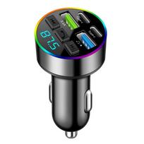Bluetooth 5.0 Car Fm Transmitter 66W Fast Charger Handsfree Wireless Car Kit MP3 Player Audio Receiver with Ambient Light  4 Ports Dual USB+Type-C juoda