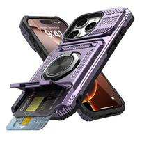 Dėklas iPhone 17 16 15 14 13 Pro Max Plus 17 Air Magnetiniu besisukančiu žiedu Atraminė kojelė Atsparus smūgiams Piniginės šarvo dangtelis iPhone 14 violetinė