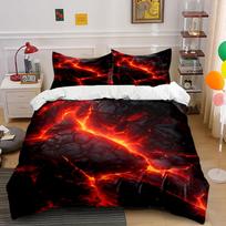 3Pcs Lava Crack Print Bedding Set Volcano Magma Texture Duvet Cover + 2 Pillowcases Soft Polyester for Teens Bedroom Gifts EU Single 135*200cm/53x79in 3pcs black