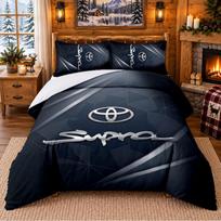 Printed 3Pcs Bedding Set Toyota Supra Pattern Bed Sheet Pillowcase For Bedroom Decor 135cmx200cm gray