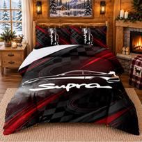 Printed 3Pcs Bedding Set Toyota Supra Pattern Bed Sheet Pillowcase For Bedroom Decor 180cmx210cm