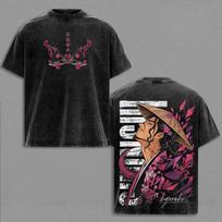 Kyoraku Shunsui BLEACH Retro T Shirt Fashion Vintage Washed Streetwear Men Clothing High Quality Cotton Casual Oversized T-shirt L black