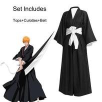 Anime Bleach Kurosaki Ichigo Cosplay Tensa Zangetsu Kostiumai Die Pa Soul Society Shinigami Kimono Rinkinys Mugetsu Uniforma 2XL juoda