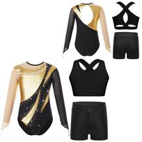 Gimnastikos triko mergaitėms, vaikams, su šortais, ilgomis rankovėmis, akrobatikai, baletui, šokiui, vienetinis kostiumas su aktyvia liemene 9-10 Years auksas