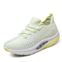 Women Sport Shoes Thick Sole Shoes Flying Weave Platform Shoes Ladies Toning Shoes Wedge Sneakers Breathable Rocking Shoes 35 žalia