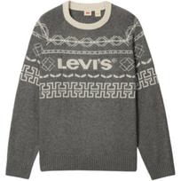 Levis Winter Warm Series Casual Comfortable Letter Print Knitted Crew Neck Long Sleeve Sweater Men sweater 004ZJ-0000 L gray