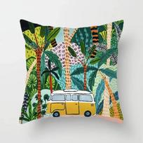 Animal Forest Throw Pillows Cushion  Tropical Palm Plant Flower Bohemian pillow Decorative Pillowcase for sofa,(2) 66x66cm black