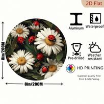 Metal Tin Sign Ladybug Daisy Wall Art Decor for Home Kitchen Garden Office Birthday Halloween Gift 20X20 įvairiaspalvis