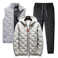 Vyriškas žieminis komplektas šiltas kostiumas šilta liemenė švarkas + šiltos kelnės 2 dalių komplektas XXXXXL white