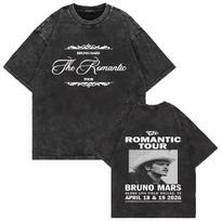 Vintažiniai skalbti marškinėliai Bruno Mars The Romantic Tour Marškinėliai Hipsteriams Vyriški Laisvalaikio Aukštos Kokybės Grafika Trumpomis Rankovėmis Marškinėliai M black