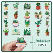 Set of 20 Cactus Soft Magnetic Fridge Magnets - Green Potted Plants, Waterproof, Creative Design 5.5-8.5 cm white