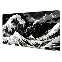 Ukiyoe style art wave design large Mouse Pad Desk Mat Gaming mats NonSlip Durable Stitched Edge desk accessories mousemat 900x400x2mm gray