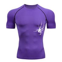 Men's 2025 Quick Dry Compression T-Shirt - Short Sleeve Workout & MMA Fitness Gear M purple