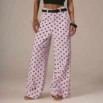 Women Hip Hop Baggy Jeans Wide Leg Mid-Low Waist Jeans Loose Boyfriends Jeans Vintage Denim Pants S rožinė