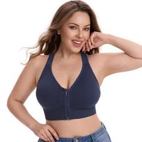 XXXXL Ypač didelio dydžio Apatiniai drabužiai Bėgimui Sportui Užtrauktuku Krūtinės atrama Belaidis Joga Besiūlė Sportinė Liemenėlė 2XL mėlyna