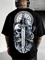 Norse Rune Skull Warrior Graphic T Shirt Back Big Celtic Knot Print Vintage Tattoo Unisex Loose Short Sleeve Tops XXXXL white