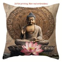 Vikama Buddha Statue Pillow Cover Set Lotus Mandala Cushion Case Spiritual Zen Home Decor For Sofa Living Room Peach skin 66*66(CM)-1Pcs black