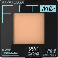 MAYBELLINE Fit Me Powder M Foundation 220 Natural Brightness Pink Tone 8.5g, Refer to product page, 1 pcs beige