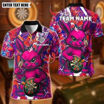 Men's Personalized Shark Panda Rabbit Dart Polo Shirt   Animal Graphic Short Sleeve Sports Tees XL pink