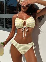 Bandeau Thong Bikinis Sexy Women Swimsuits Female Swimwear Solid Bikini Set Bathing Suit Swimming Suits Beachwear Biquini M geltona