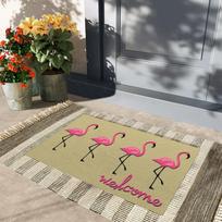Pink Flamingos Welcome Door Mat,Rubber Doormat Funny Entrance,Non-Slip Floor Mat Kitchen,Dog Mat 90cmx60cm black