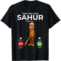 Tung Sahur Calling Funny Fishing Brainrot Joke Meme T-Shirt S black