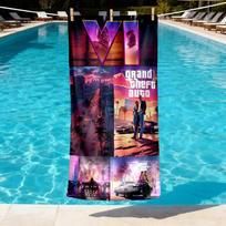 Grand Theft Auto VI Print Beach Towel Design, Soft, Lightweight. for Home Bathroom, Spa, Pool, Yoga, Surfing, Camping, Gift for Family, Friend 80cmx160cm(31x63inch)