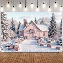 Christmas Pink Tone Gingerbread House Backdrop Xmas Tree Snow Gifts New Year Decor Girls Birthday Party Photography Background11 59×39inch/150*100cm gray