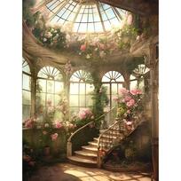 Victorian Conservatory Greenhouse Poster Baroque Prints Peony Antique Peacock Canvas  Wall Art Pictures Home Room Decor 30X40CM No Framed