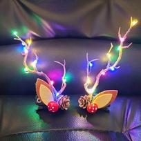 Su LED šviesos kalėdiniais ragais plaukų segtuku elnio ragais švytinčiais plaukų segtukais LED kalėdinė galvos juosta vaikui A-Colorful light blue