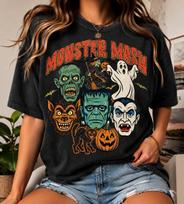 Monster Mash Shirt Retro Halloween Spooky Season Tee M brown
