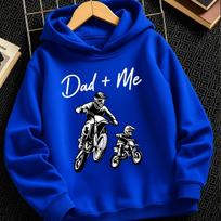 Boys' stylish winter hoodie featuring a black motocross rider graphic—perfect for autumn and winter sports activities. 110 blue