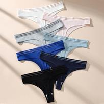 7Pcs Sexy Thongs Women Tangas Low Waist Underwear Girls Brief Breath T-back Cotton Panties Girls Solid Color Underpant Female XS įvairiaspalvis