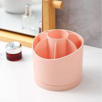 Rotating Cosmetic Organizer with Compartments for Brushes, Pens, and Lipsticks brown