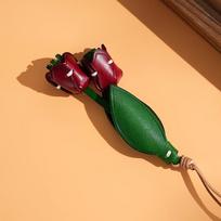 Handcrafted Leather Rose Keychain - Elegant Tulip Design Perfect for Women'S Bags, Wallets or Keys | Ideal Valentine'S Day Gift, Plant-Themed bordinė